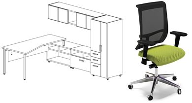 Picture of Contemporary L Shape Office Desk Station, Wardrobe with Ergonomic Task Chair