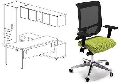 Picture of Contemporary L Shape Office Desk Station, Wardrobe with Ergonomic Task Chair