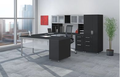 Picture of Contemporary 72" U Shape Desk Station, Wardrobe with Ergonomic Task Chair