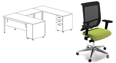 Picture of Contemporary 72" U Desk Workstation with Ergonomic Task Chair