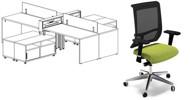 Picture of Contemporary 4 Person L Shape Workstation with Power and Ergonomic Task Chair