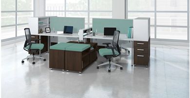 Picture of Contemporary 4 Person L Shape Workstation with Power and Ergonomic Task Seating