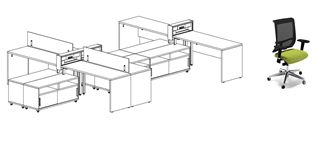 Picture of Teaming 6 Person L Shape Workstation with Power and Ergonomic Task Seating