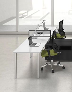 Picture of Teaming 2 Person L Shape Workstation with Power and Ergonomic Chairs