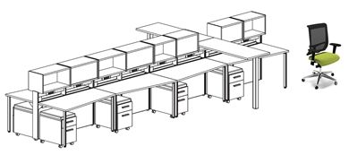 Picture of 8 Person Powered Teaming Workstation with Storage and Ergonomic Seating