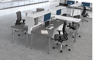 Picture of 4 Person Powered Teaming Bench Workstation with Filing Storage and Ergonomic Seating