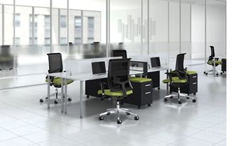 Picture of 4 Person Powered Teaming Desk Workstation with Filing and Ergonomic Seating