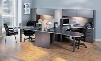 Picture of 2 Person U Shape Office Desk Workstation with Filing and Overhead Storage
