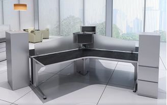 Picture of 3 Person Powered Desk Station with Storage Cabinets