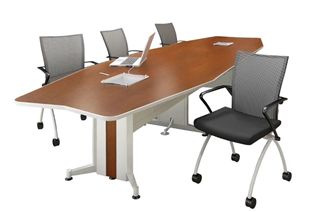 Picture of 12' Boat Shape Contemporary Conference Table with Power Access and Nesting Chairs