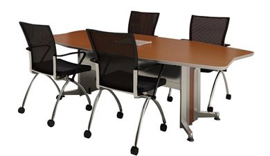 Picture of 8' Boat Shape Contemporary Conference Table with Power Access and Nesting Chairs