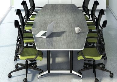 Picture of Contemporary 108" Boat Shape Conference Table with Set of 8 Conference Chairs