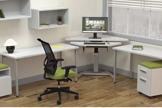 Picture of Contemporary L Desk with Powered Corner Table with Filing Pedestal