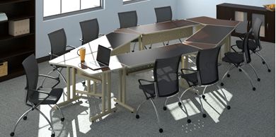 Picture of Oval Shape Conference Training Table Set with Nesting Chairs