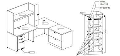 Picture of 72" L Shape Corner Desk Workstation with Wardrobe Storage Cabinet