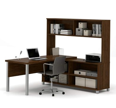 Picture of Oak L-Shaped Desk With Hutch