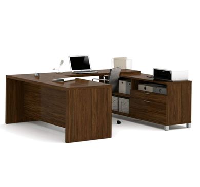 Picture of Oak U-Shaped Desk In Brown