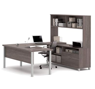Picture of U-Desk With Hutch In Bark Gray