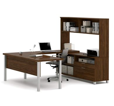 Picture of U-Desk With Hutch In Brown Oak
