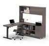 Picture of L-Desk With Hutch Including Electric Height Adjustable Table In Bark Gray