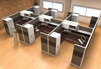 Picture of Cluster of 6 Person L Shape Cubicle Desk Workstation with Filing and Wardrobe Storage