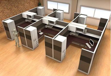 Picture of Cluster of 6 Person L Shape Cubicle Desk Workstation with Filing and Wardrobe Storage