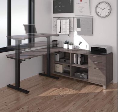 Picture of L-Desk Including Electric Height Adjustable Table in Bark Gray