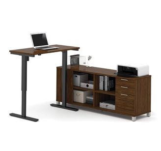 Picture of L-Desk Including Electric Height Adjustable Table In Brown Oak