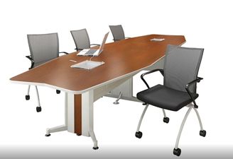 Picture of 12' Boat Shape Conference Table with 4 Mobile Nesting Conference Chairs