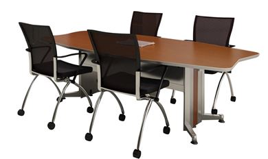 Picture of 8' Boat Shape Conference Table with Power Access and Mobile Conference Chairs