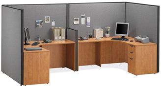 Picture of 72"W 2 Person Powered L Shape Desk Open Cubicle Workstation