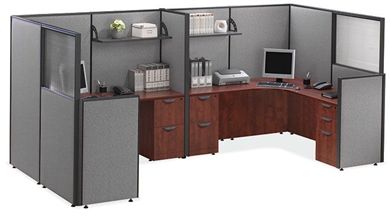 Picture of 2 Person Powered L Shape Office Desk Cubicle Workstation