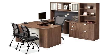 Picture of 72"W Bowfront U Shape Desk Workstation with Overhead and Lateral Storage