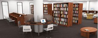Picture of Custom Setup, Library Study Carrels, Circular Table with Storage Bookcases