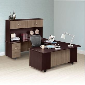 Picture of 72"W U Shape Office Desk Workstation with Closed Overhead Storage