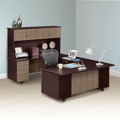 Picture of 72"W U Shape Office Desk Workstation with Closed Overhead Storage