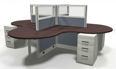 Picture of Cluster of 4 Person Powered Shared Cubicle Desk Workstation