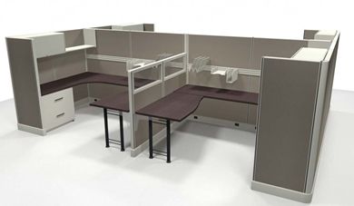 Picture of Cluster of 4 Person 6' x 8' Powered Cubicle Desk Workstation