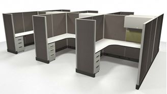 Picture of Cluster of 6 Person, 6' x 6' L Shape Powered Cubicle Desk Workstation