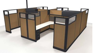 Picture of Cluster of 4 Person, 8' x 8' Powered L Desk Cubicle Workstation