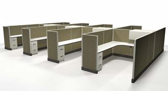 Picture of Cluster of 8 Person, 6' x 8' L Shape Powered Cubicle Desk Workstation