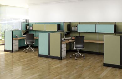 Picture of Cluster of 2 Person, Executive Cubicle Workstation with Filing Storage
