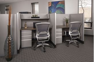 Picture of 2 Person Telemarketing Cubicle Workstation with Filing Pedestal