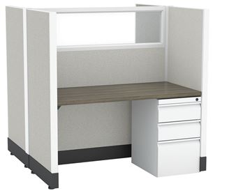 Picture of 2 Person Straight Desk Cubicle Workstation with Filing Pedestal