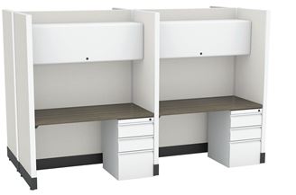 Picture of 4 Person Straight Desk Cubicle Workstation with Filing Pedestal