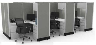Picture of Cluster of 6 Person, 6' L Shape Desk Cubicle Workstation