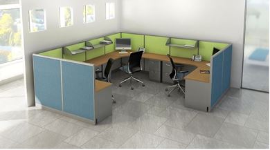 Picture of Three Person Shared Cubicle Desk Workstation with Filing Storage