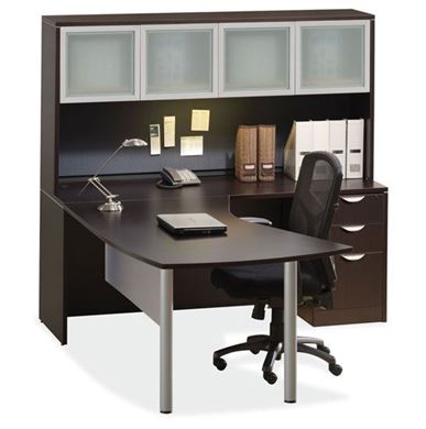 Picture of L Shape Desk Station with 4-Door Overhead