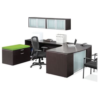 Picture of L Shape Bow Front Desk with Lateral File and Wall Storage