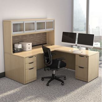 Picture of L Shape Desk Station with 4-Door Overhead